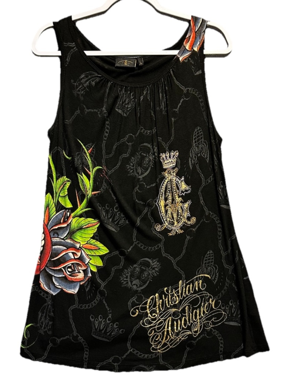 Ed Hardy by Christian Audigier
Women's Tank Dress Rose Graphic Rhinestones Y2K L